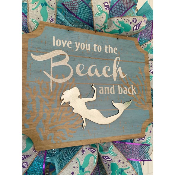 Mermaid Wreath, Welcome to the Beach Mesh Ribbon Wreath Door Hanger Home Decor - Picture 2 of 8